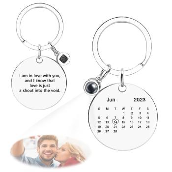 Custom Photo Projection Keychain Personalized Calendar with Text Key Ring - NameNecklace