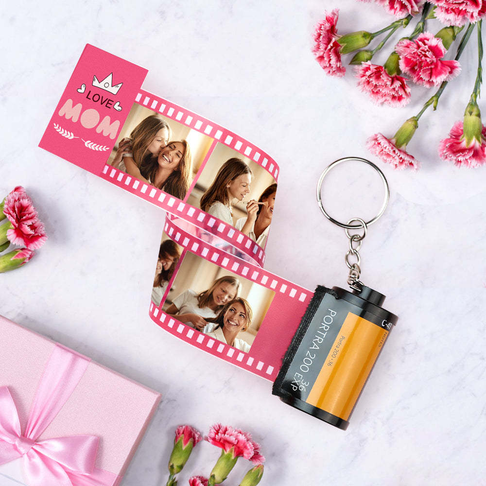 Custom Multiple Photos Film Roll Keychain Heartwarming Camera Keychain Gift For Mom - NameNecklace