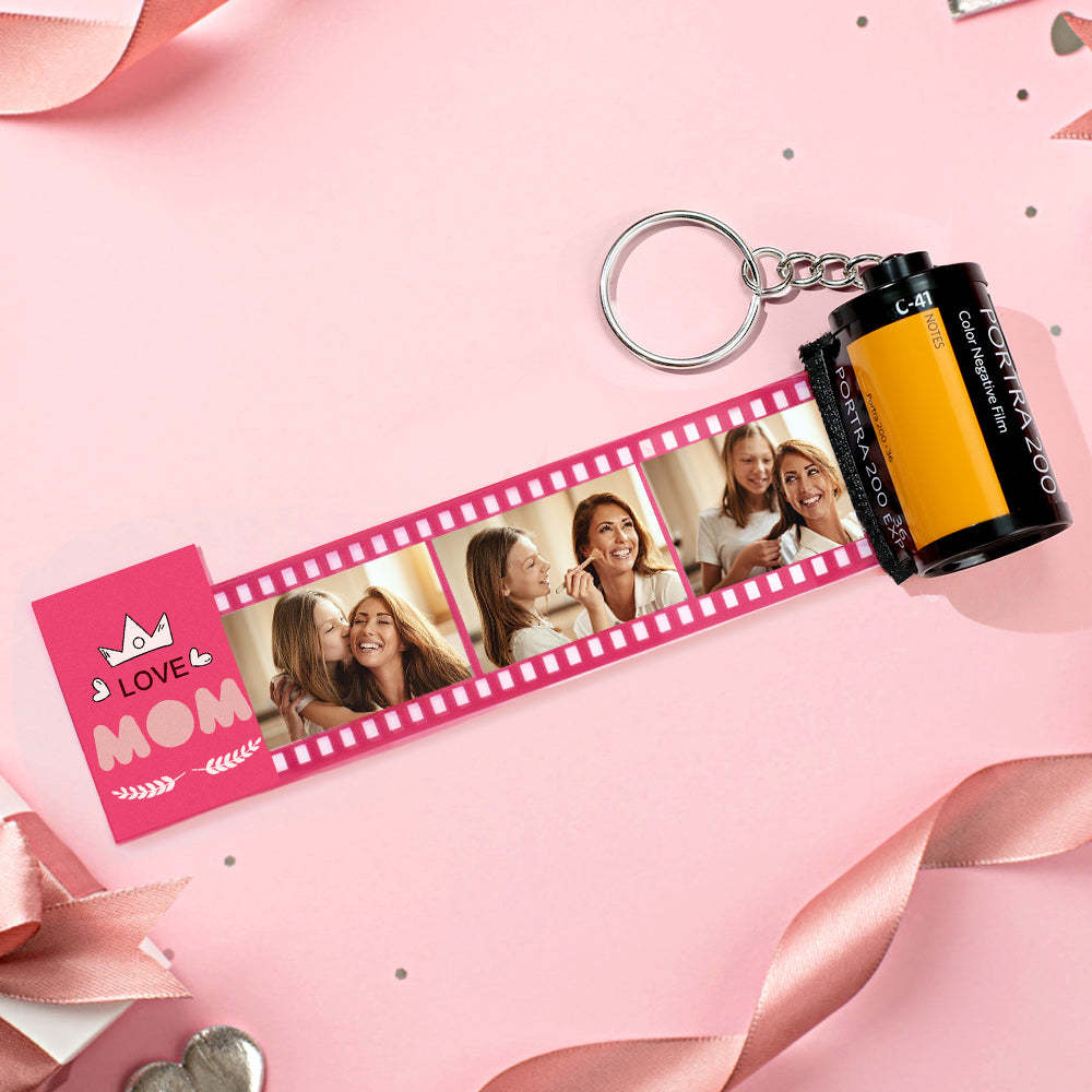 Custom Multiple Photos Film Roll Keychain Heartwarming Camera Keychain Gift For Mom - NameNecklace