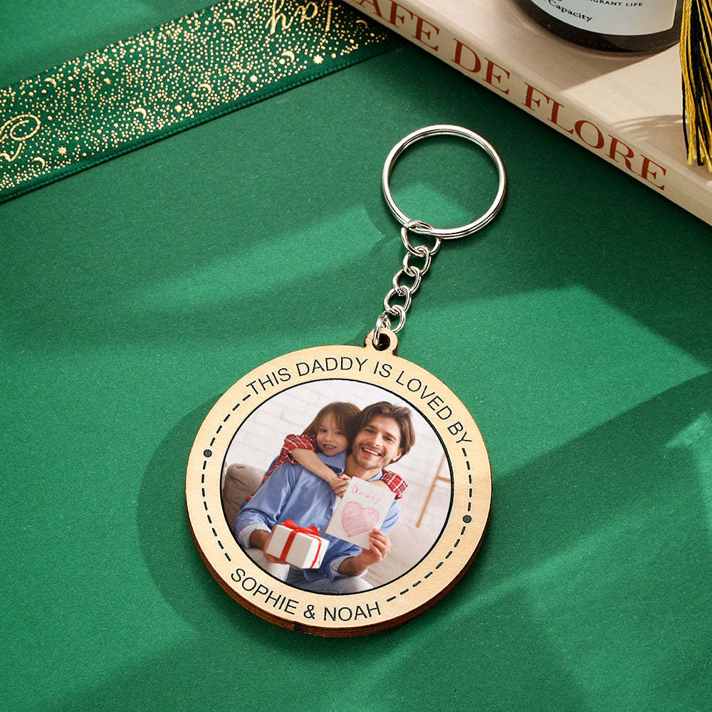 Custom Photo Keychain Personalized Wooden Round Keychain Father's Day Gift - NameNecklace