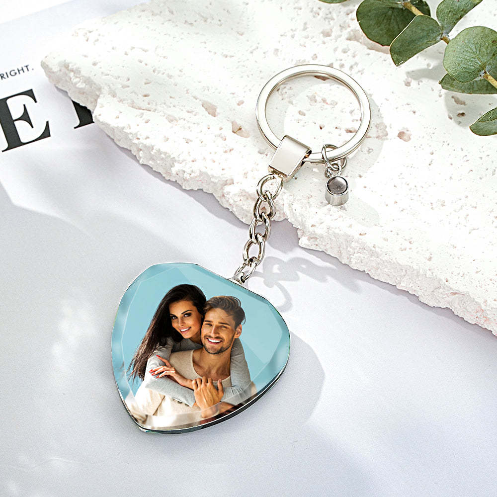 Custom Photo Projection Keychain Crystal Keychain Couple's Heart-shaped - NameNecklace