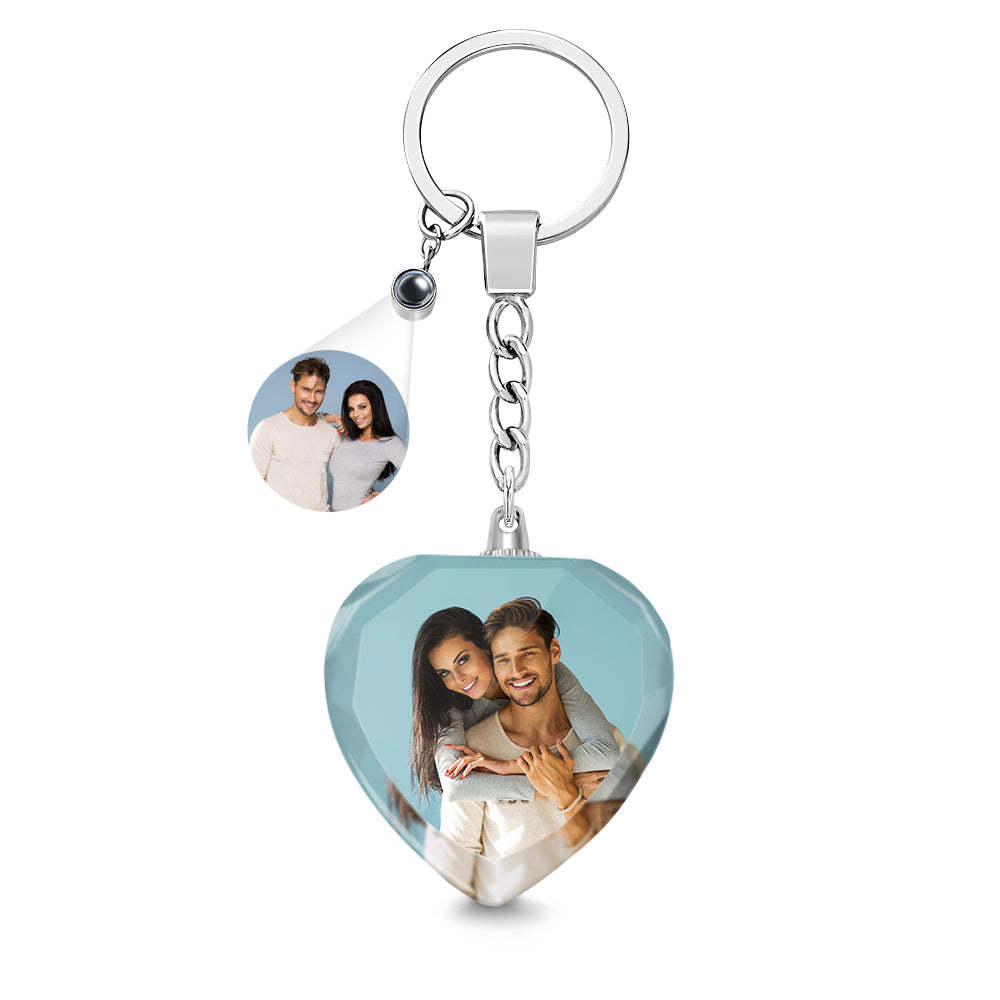 Custom Photo Projection Keychain Crystal Keychain Couple's Heart-shaped - NameNecklace