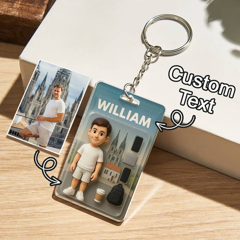 3D Effect Action Figure Pack Packaging Toy Box Style Art Gift Personalized Acrylic Keychain Gift for Dad Father's Day Gift - namenecklace