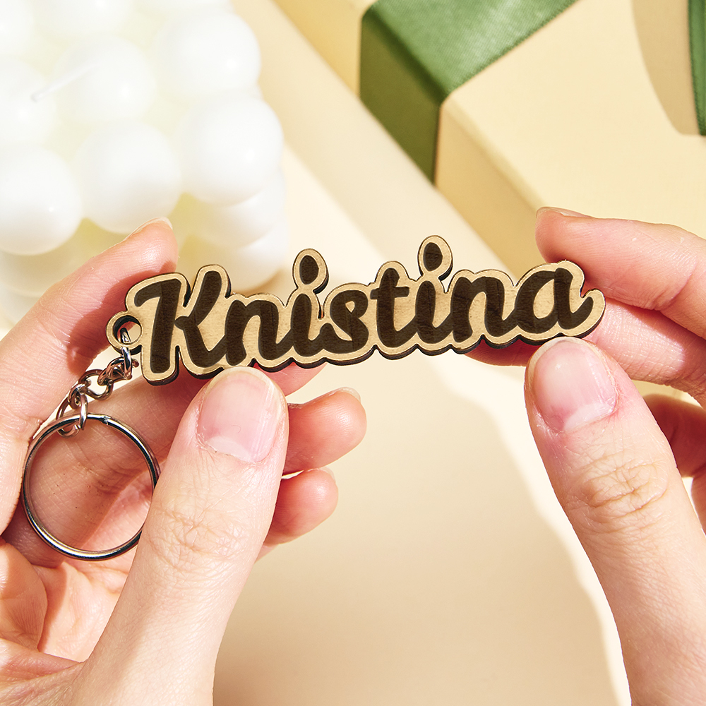 Father's Day Gifts Personalised Name Keychain Custom Wooden Name Tag Laser Cut Keyring Gift