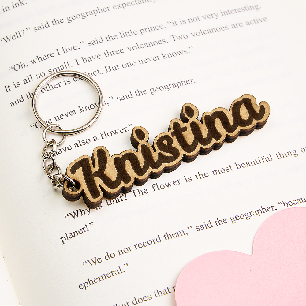 Father's Day Gifts Personalised Name Keychain Custom Wooden Name Tag Laser Cut Keyring Gift