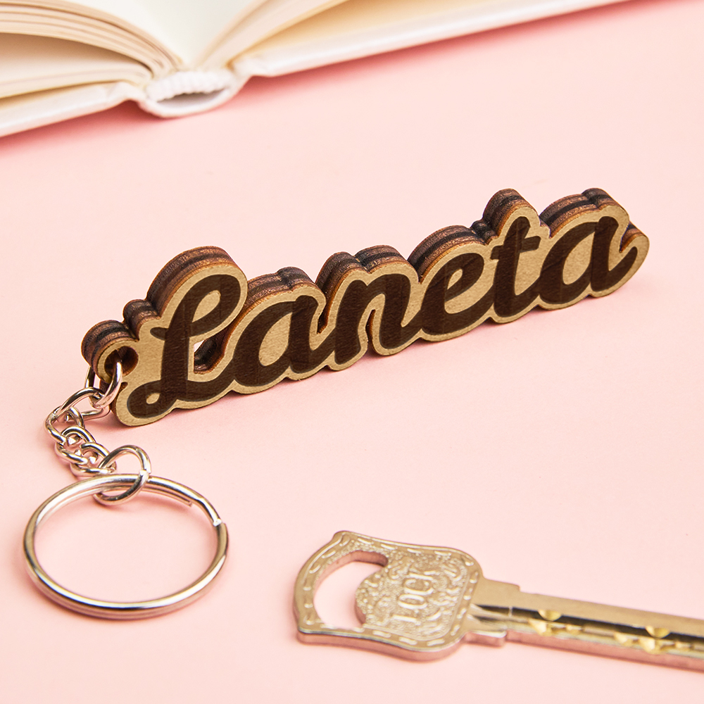 Father's Day Gifts Personalised Name Keychain Custom Wooden Name Tag Laser Cut Keyring Gift