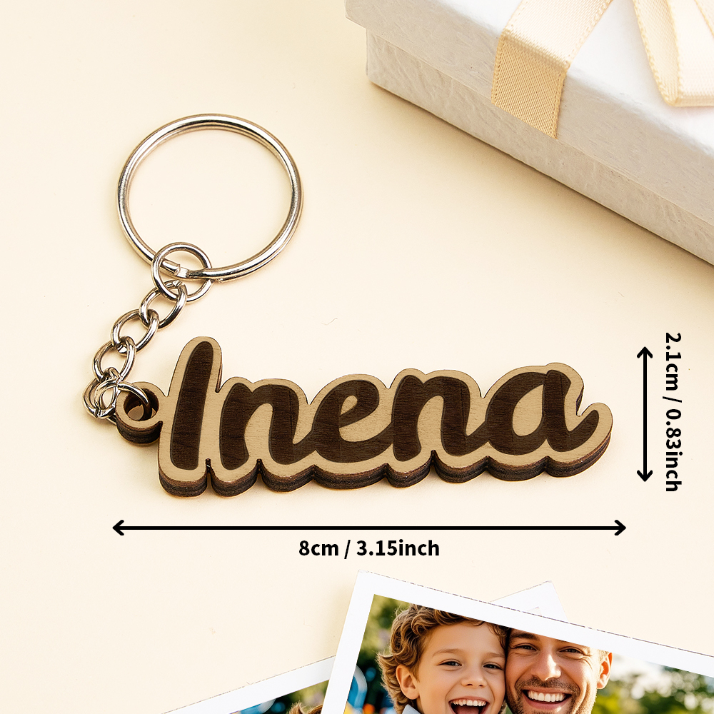 Father's Day Gifts Personalised Name Keychain Custom Wooden Name Tag Laser Cut Keyring Gift