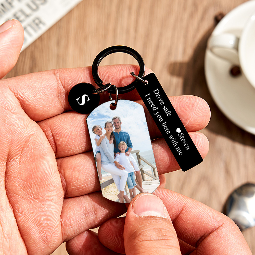 Personalized Photo Keychain with Spotify Code, Custom Calendar & "Drive Safe" Message, Anniversary Gift for Boyfriend, Couple's Gift