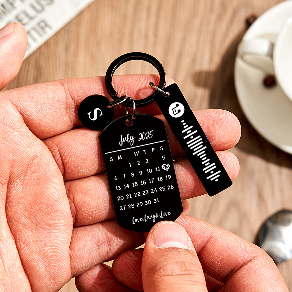 Personalized Photo Keychain with Spotify Code, Custom Calendar & "Drive Safe" Message, Anniversary Gift for Boyfriend, Couple's Gift 
