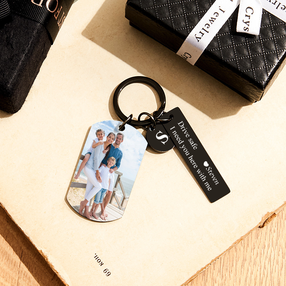 Personalized Photo Keychain with Spotify Code, Custom Calendar & "Drive Safe" Message, Anniversary Gift for Boyfriend, Couple's Gift 