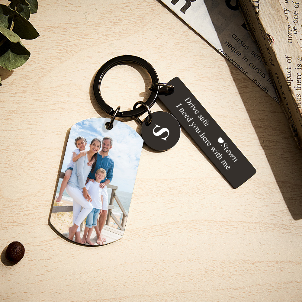 Personalized Photo Keychain with Spotify Code, Custom Calendar & "Drive Safe" Message, Anniversary Gift for Boyfriend, Couple's Gift 