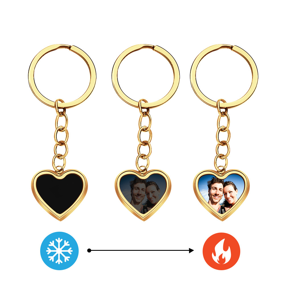 Anniversary Gifts Custom Photo Hidden Heart Magic Keychian Personalized Cold Concealed Photo Keychain Heat Reveal Picture Keychain Gifts for Her
