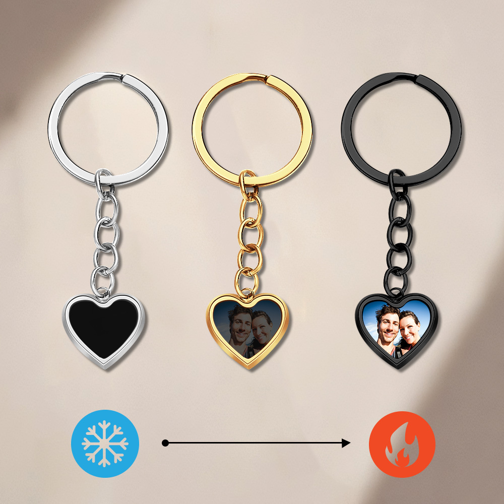 Anniversary Gifts Custom Photo Hidden Heart Magic Keychian Personalized Cold Concealed Photo Keychain Heat Reveal Picture Keychain Gifts for Her