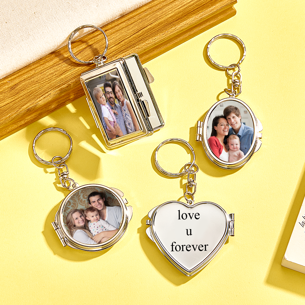Personalized Photo & Engraved Mirror Keychain Custom Photo Locket Mirror Keychain Unique Personalized Mirror Photo Keychain