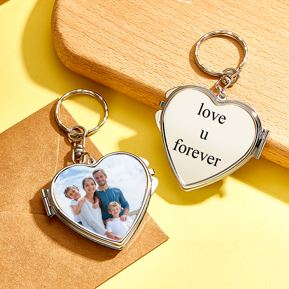Personalized Photo & Engraved Mirror Keychain Custom Photo Locket Mirror Keychain Unique Personalized Mirror Photo Keychain