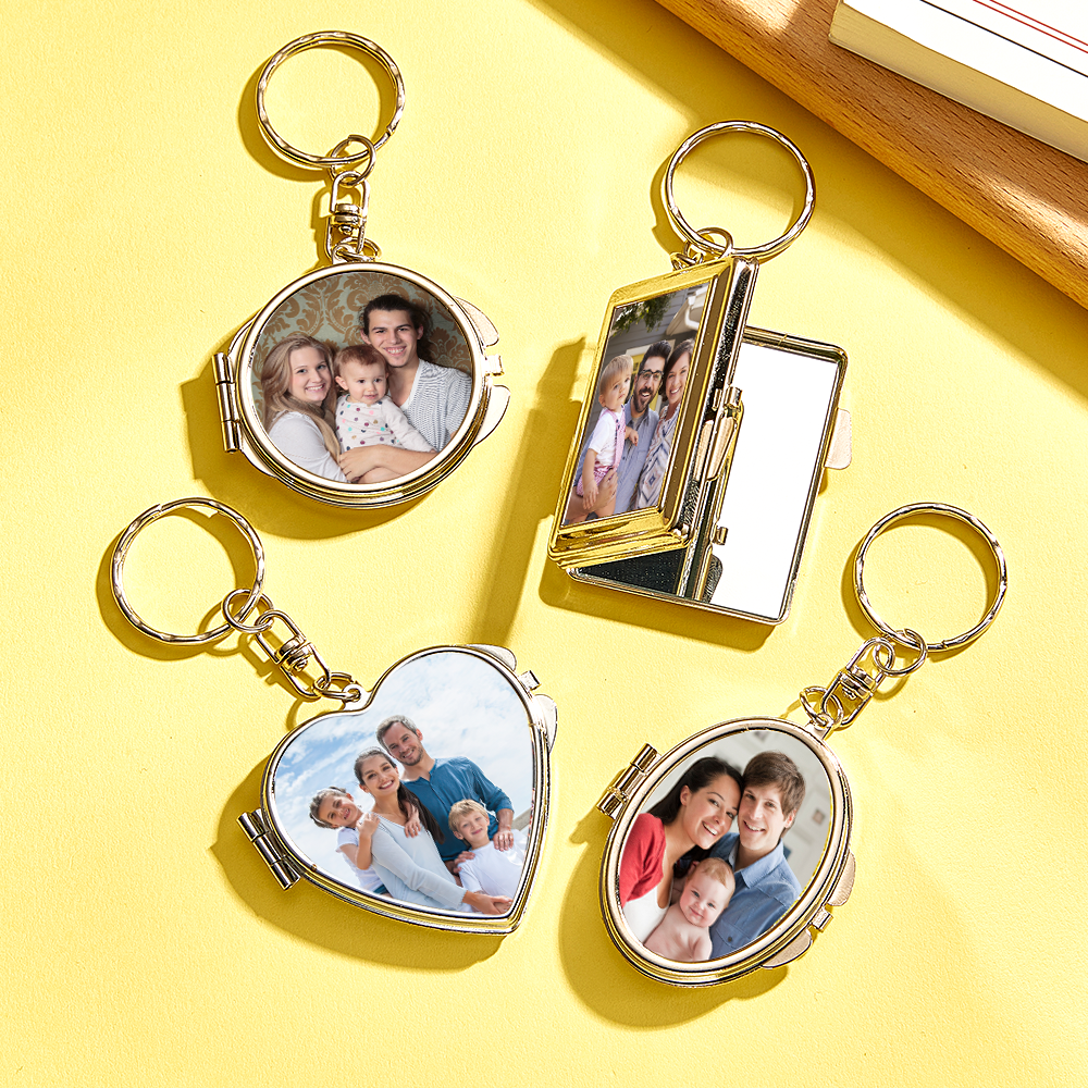 Personalized Photo & Engraved Mirror Keychain Custom Photo Locket Mirror Keychain Unique Personalized Mirror Photo Keychain