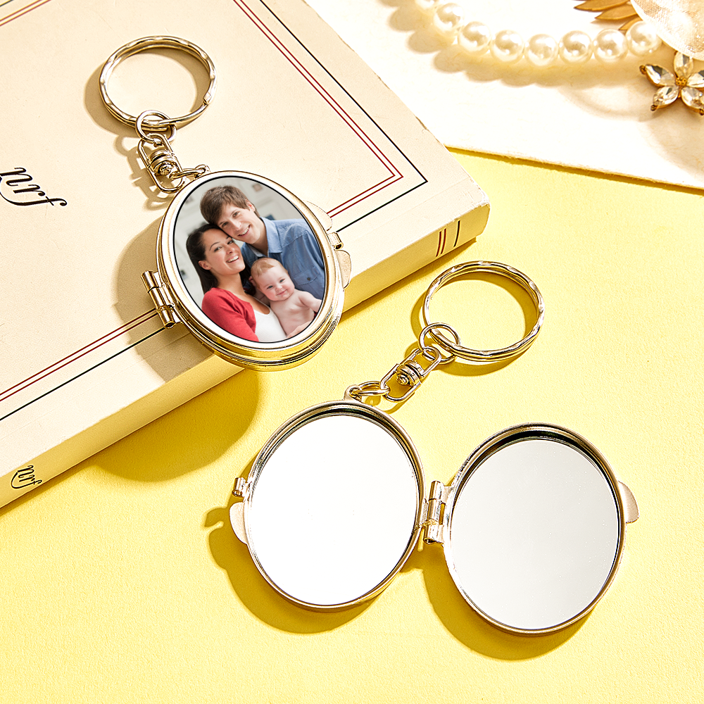 Personalized Photo & Engraved Mirror Keychain Custom Photo Locket Mirror Keychain Unique Personalized Mirror Photo Keychain