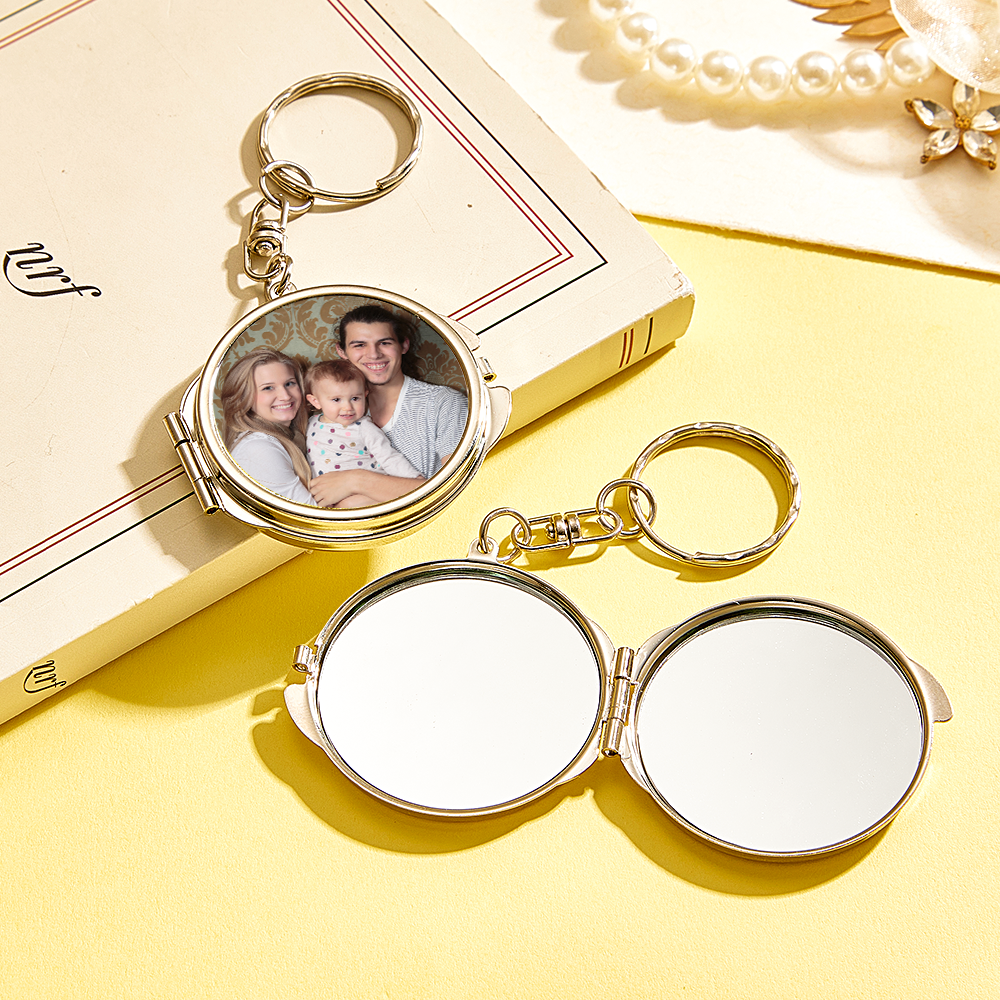 Personalized Photo & Engraved Mirror Keychain Custom Photo Locket Mirror Keychain Unique Personalized Mirror Photo Keychain