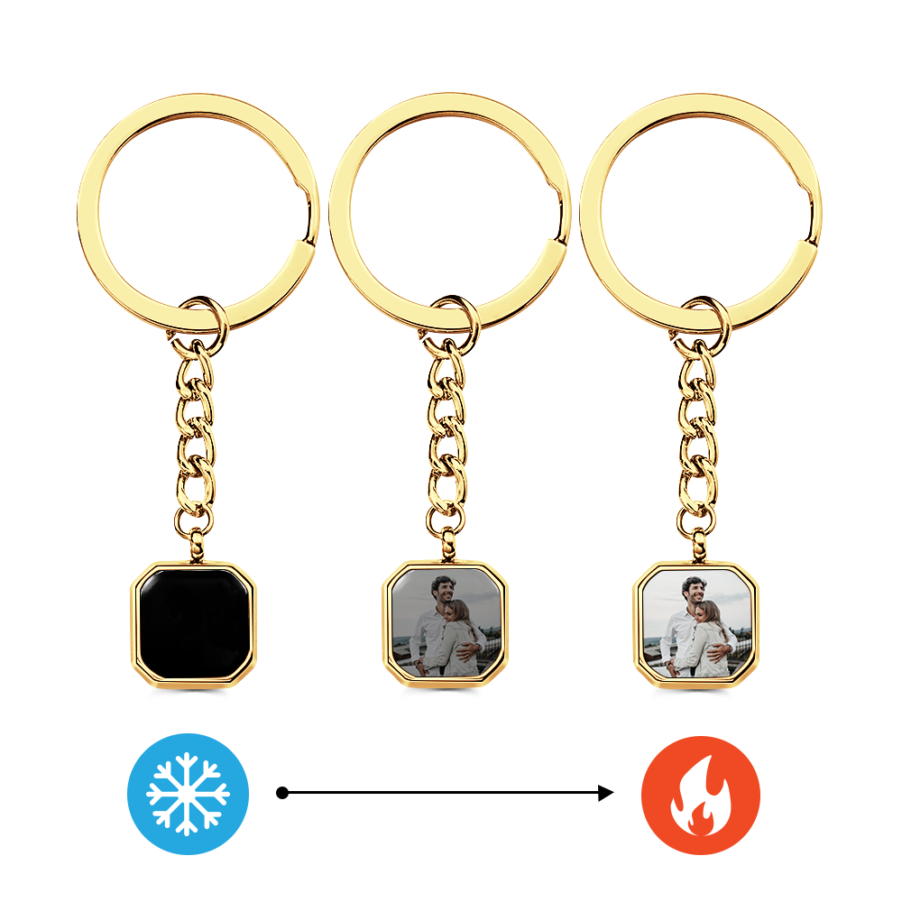 Personalized Hidden Photo Keychain Custom Heat Change Photo Keychain Customizable Temperature Sensitive Keychain Engraved Message & Hidden Image