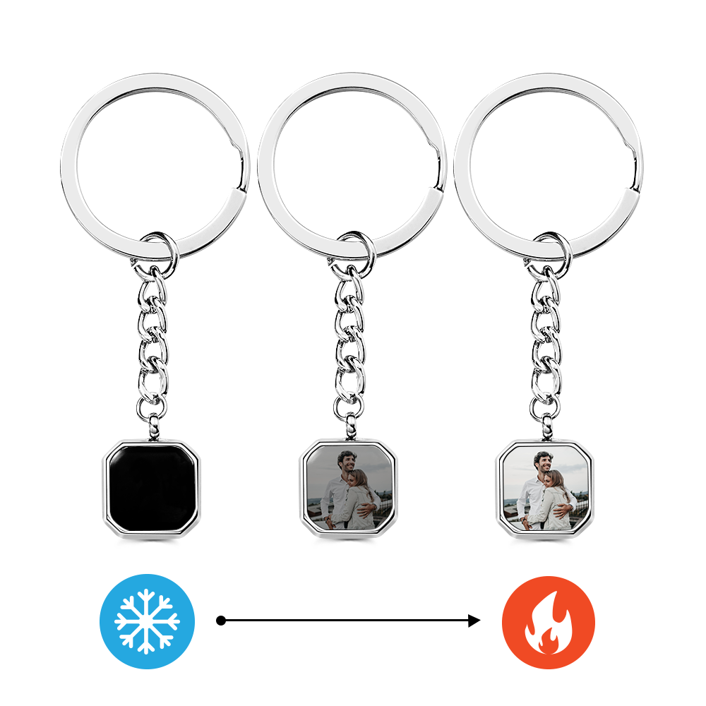 Personalized Hidden Photo Keychain Custom Heat Change Photo Keychain Customizable Temperature Sensitive Keychain Engraved Message & Hidden Image