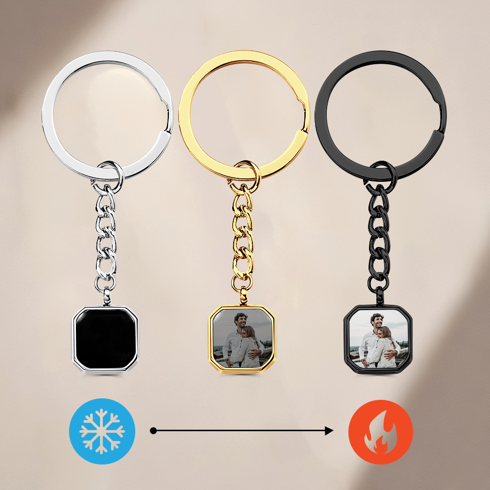 Personalized Hidden Photo Keychain Custom Heat Change Photo Keychain Customizable Temperature Sensitive Keychain Engraved Message & Hidden Image