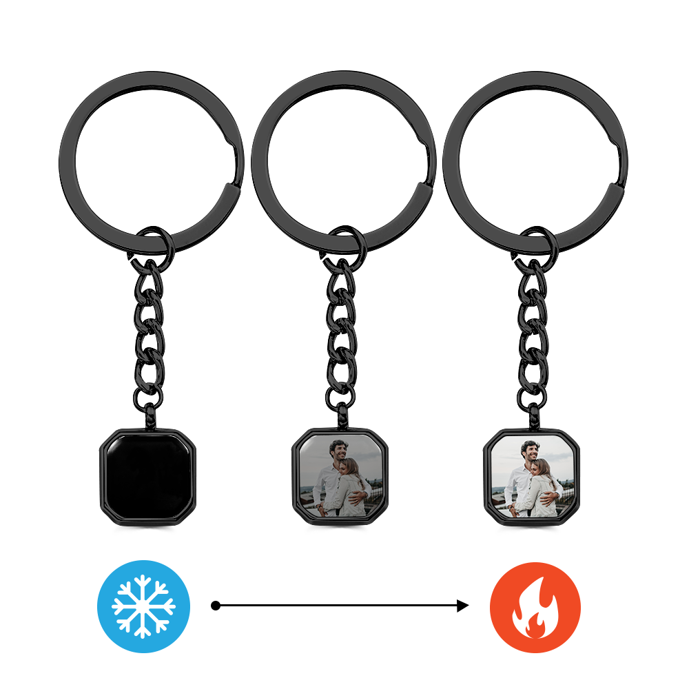 Personalized Hidden Photo Keychain Custom Heat Change Photo Keychain Customizable Temperature Sensitive Keychain Engraved Message & Hidden Image