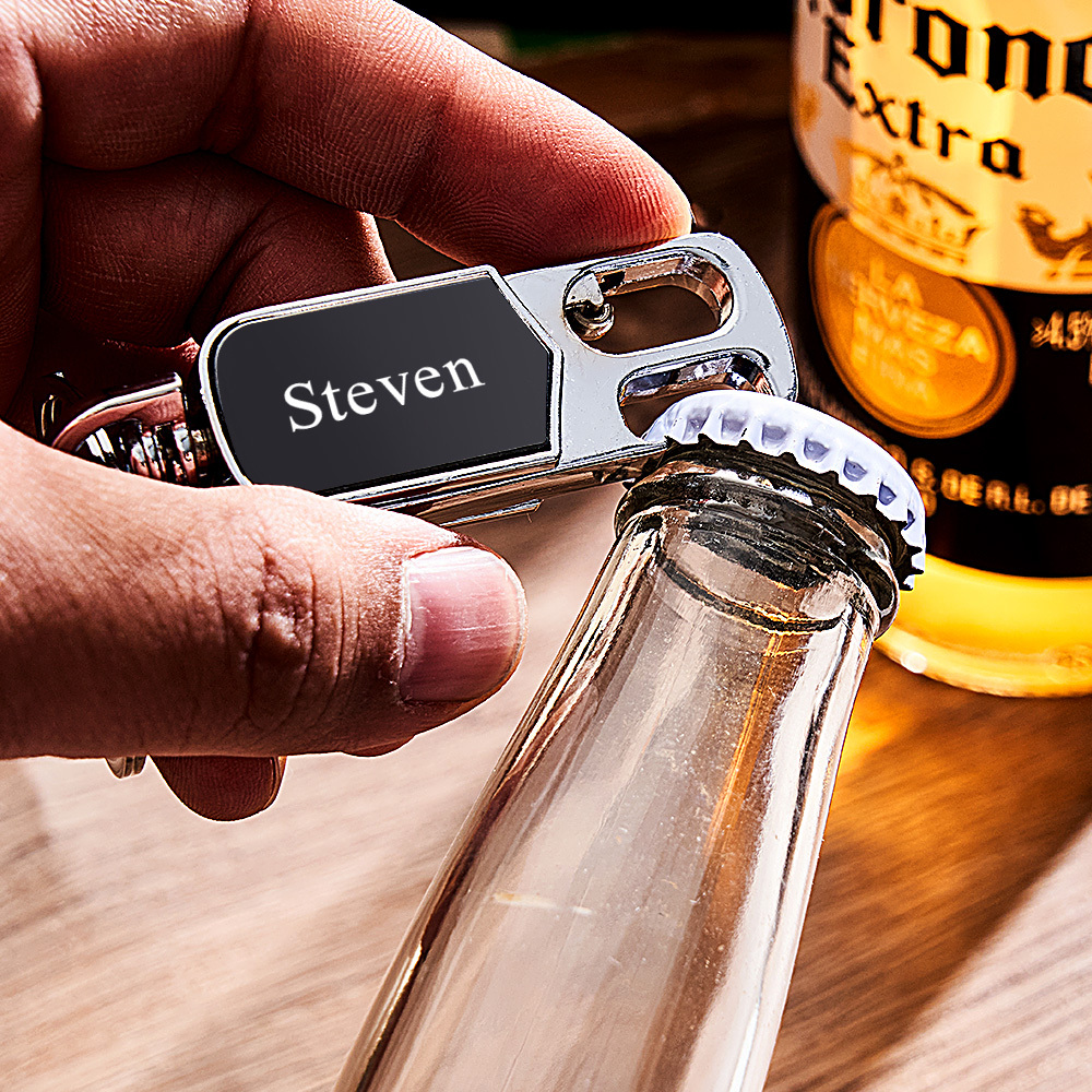 Father's Day Gifts Customizable Multi-Tool Keychain Personalized 3-in-1 Keychain Custom Engraving Spinner Keychain with Bottle Opener