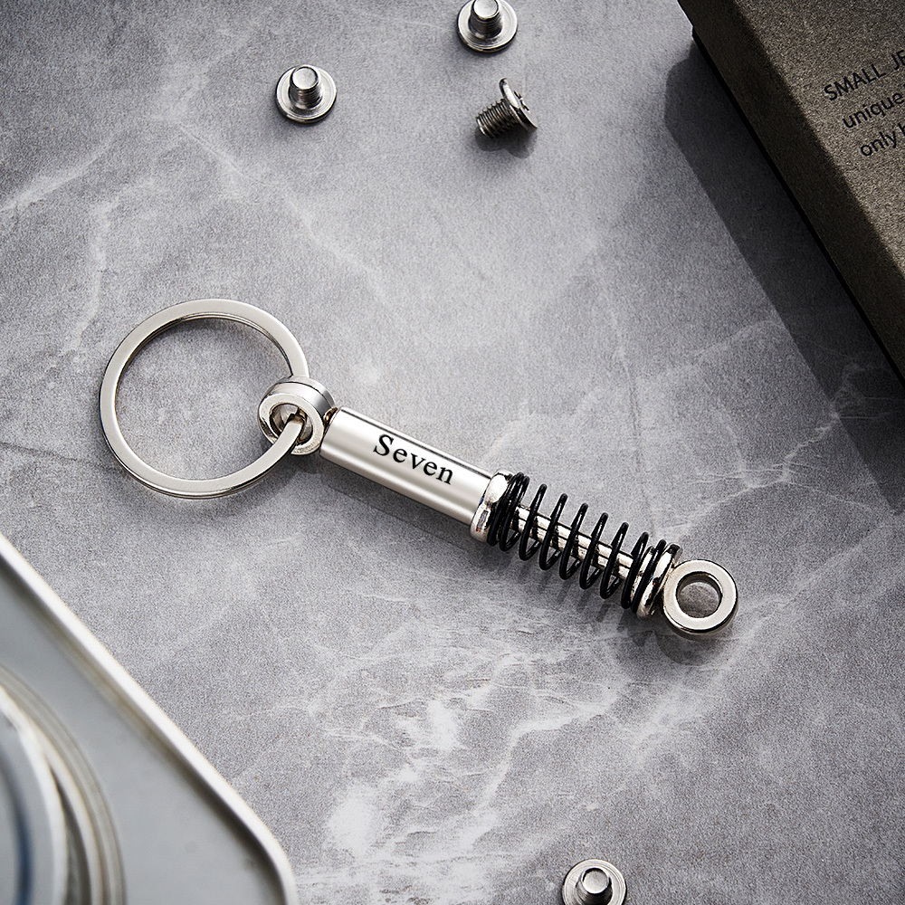 Father's Day Gifts Mini Shock Absorber Keychain Spring Personalized Suspension Keychain Compressible Spring Stress Reliever Custom Engraved Shock