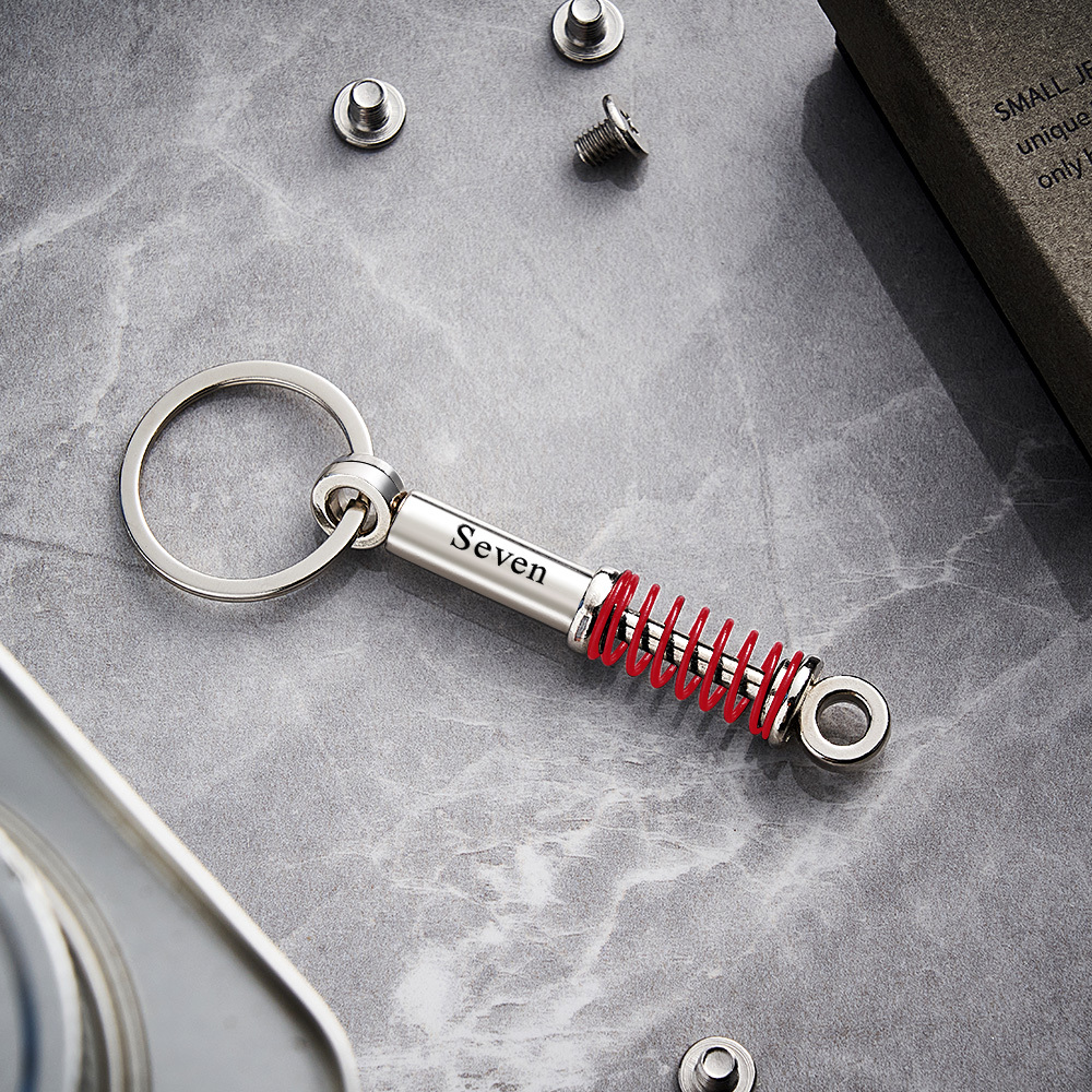 Father's Day Gifts Mini Shock Absorber Keychain Spring Personalized Suspension Keychain Compressible Spring Stress Reliever Custom Engraved Shock