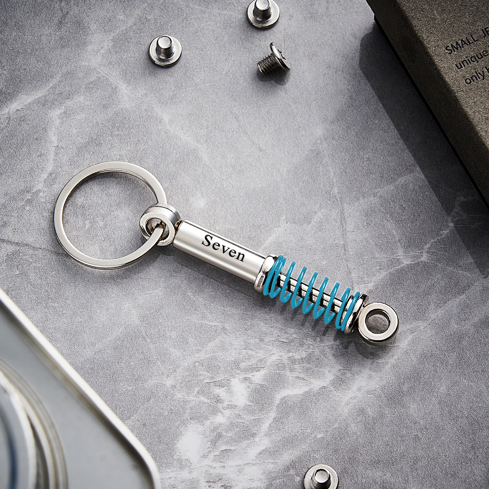 Father's Day Gifts Mini Shock Absorber Keychain Spring Personalized Suspension Keychain Compressible Spring Stress Reliever Custom Engraved Shock