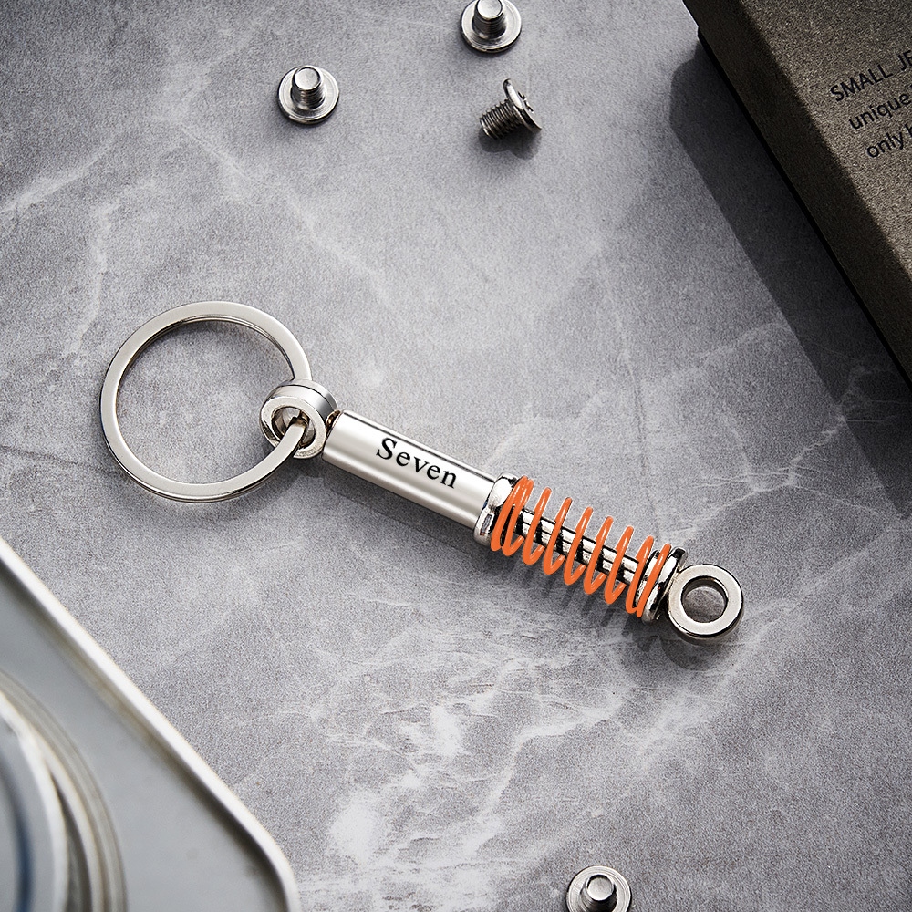 Father's Day Gifts Mini Shock Absorber Keychain Spring Personalized Suspension Keychain Compressible Spring Stress Reliever Custom Engraved Shock