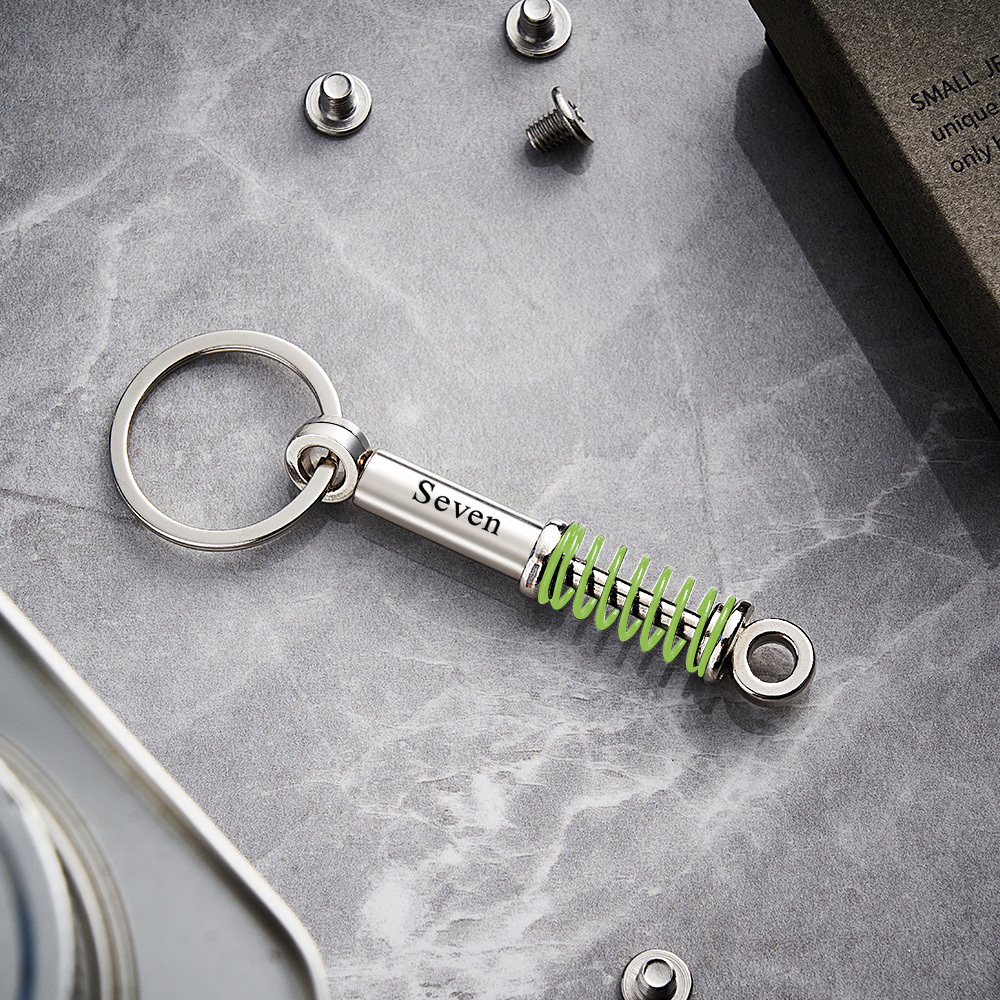 Father's Day Gifts Mini Shock Absorber Keychain Spring Personalized Suspension Keychain Compressible Spring Stress Reliever Custom Engraved Shock