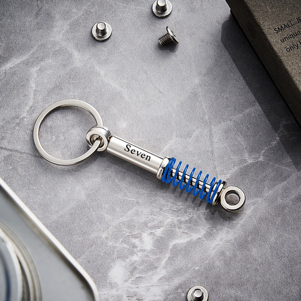 Father's Day Gifts Mini Shock Absorber Keychain Spring Personalized Suspension Keychain Compressible Spring Stress Reliever Custom Engraved Shock
