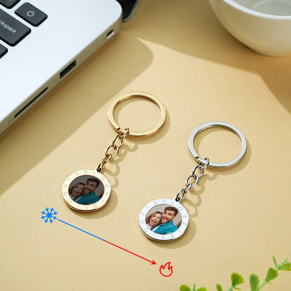 Personalized Magic Reveal Photo Keychain Custom Heat Sensitive Photo Keychain Customizable Temperature Changing Photo Keychain with Hidden Picture & Text Engraving