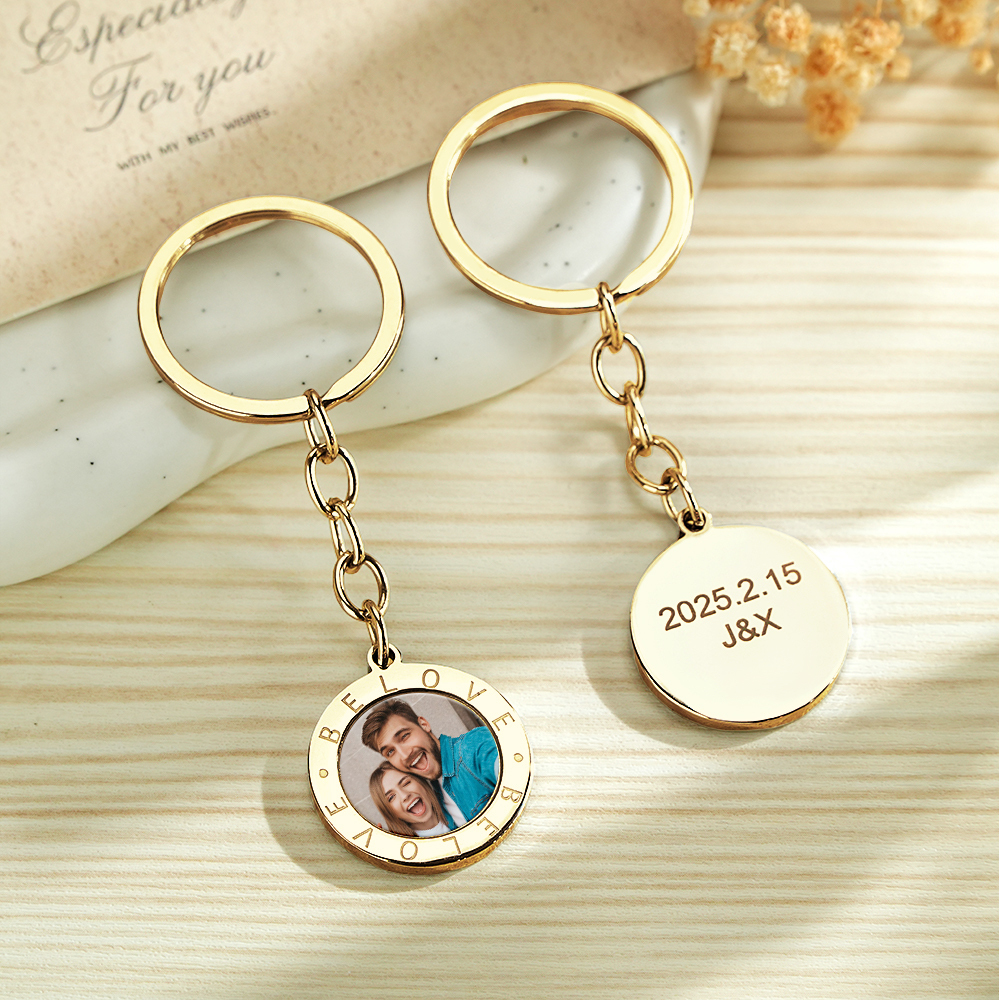 Personalized Magic Reveal Photo Keychain Custom Heat Sensitive Photo Keychain Customizable Temperature Changing Photo Keychain with Hidden Picture & Text Engraving