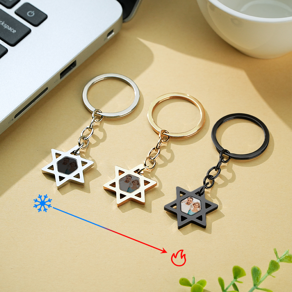 Custom Magical Temperature-Sensitive Star Photo Keychain Personalized Photo Keychain Photo Hidden Keychain with Engraving Text