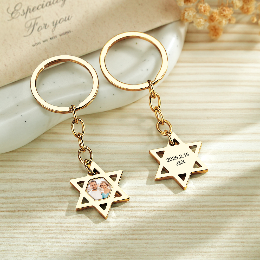 Custom Magical Temperature-Sensitive Star Photo Keychain Personalized Photo Keychain Photo Hidden Keychain with Engraving Text