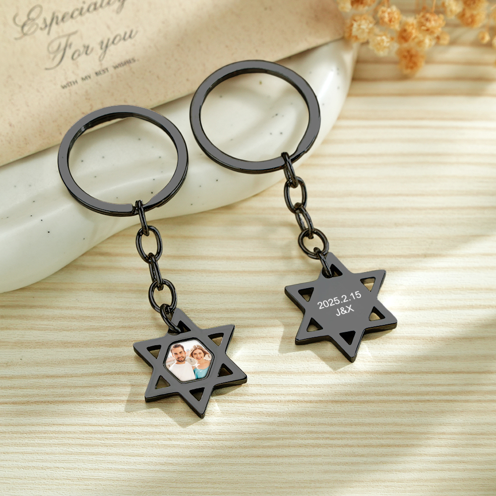 Custom Magical Temperature-Sensitive Star Photo Keychain Personalized Photo Keychain Photo Hidden Keychain with Engraving Text
