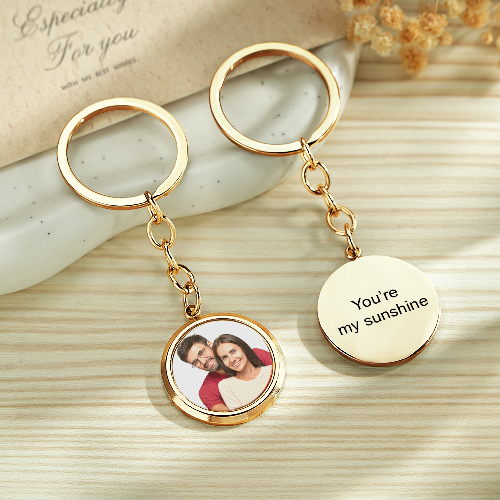 Personalized Magic Reveal Photo Keychain Custom Temperature Changing Photo Keychain Hidden Picture & Engraved Message Gift