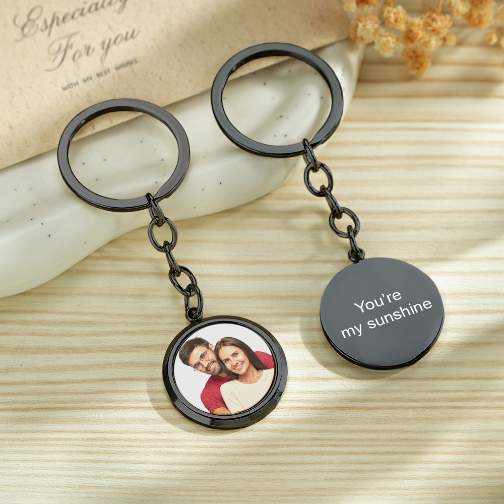 Personalized Magic Reveal Photo Keychain Custom Temperature Changing Photo Keychain Hidden Picture & Engraved Message Gift