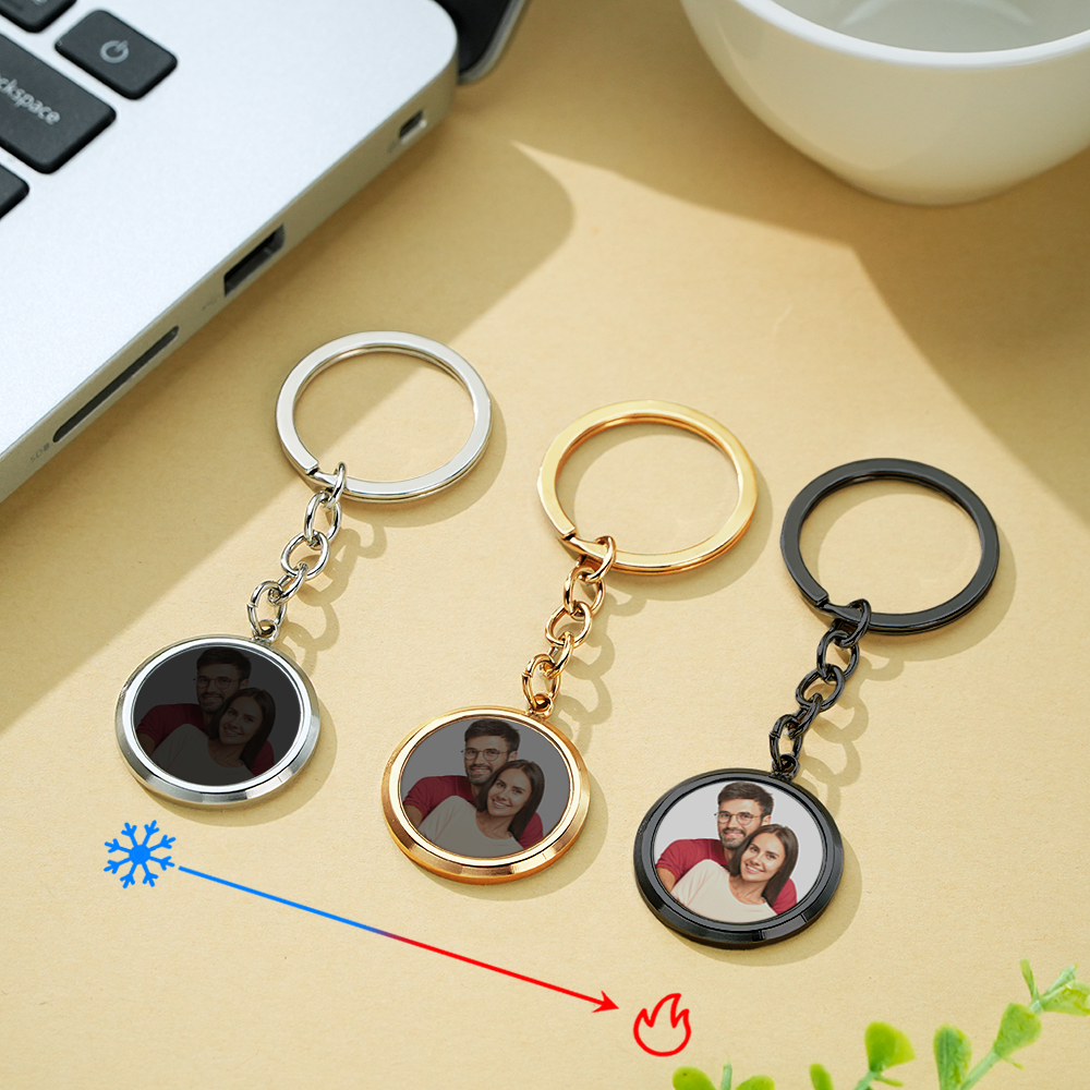 Personalized Magic Reveal Photo Keychain Custom Temperature Changing Photo Keychain Hidden Picture & Engraved Message Gift