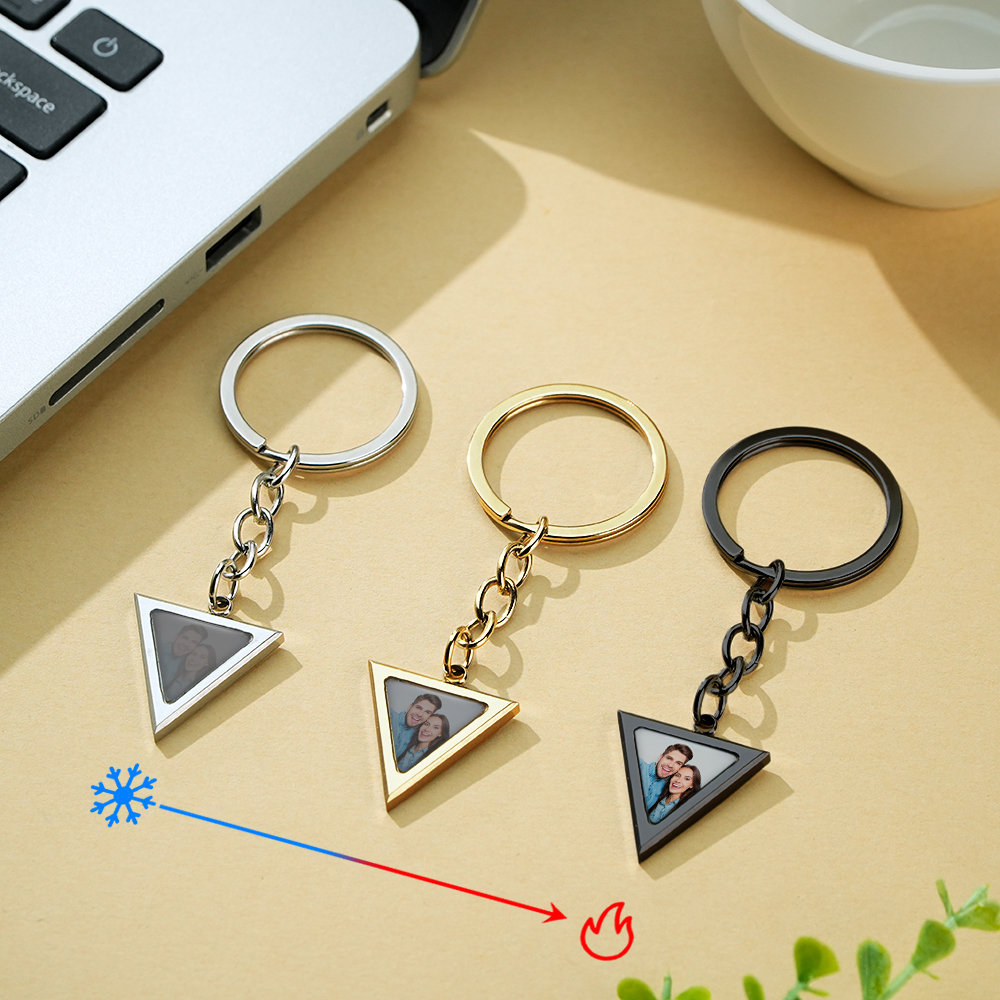 Custom Magical Temperature-Sensitive Photo Triangle Keychain Personalized Temperature Changing Triangle Photo Keychain Hidden Photo Keychain with Engraving Text