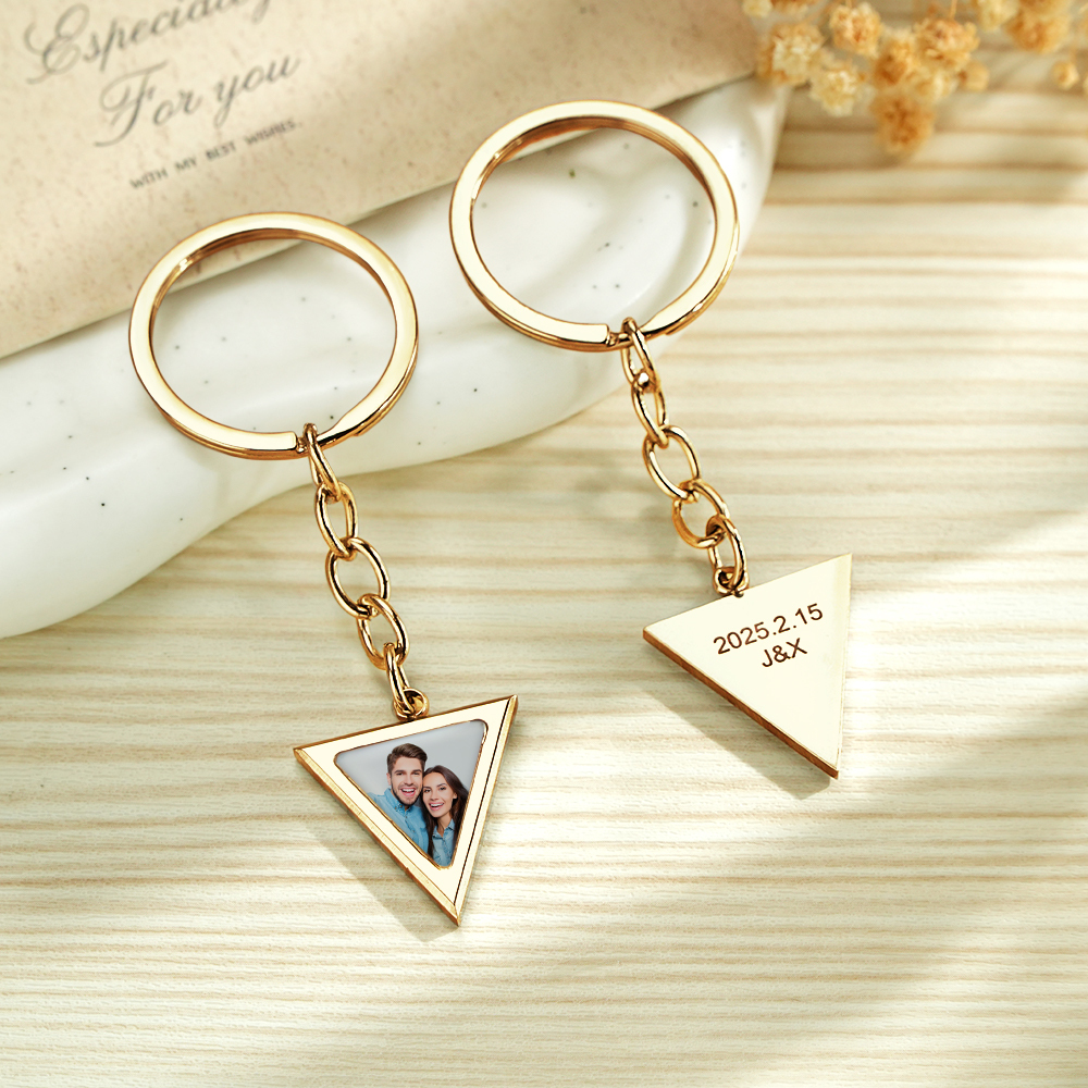 Custom Magical Temperature-Sensitive Photo Triangle Keychain Personalized Temperature Changing Triangle Photo Keychain Hidden Photo Keychain with Engraving Text
