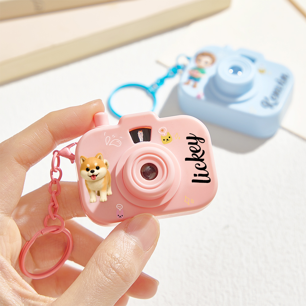 Personalized Mini Camera Projection Keychain Custom Photos, Name & Cartoon Character Customized Camera Charm with 8 Photo Gifts for Kids