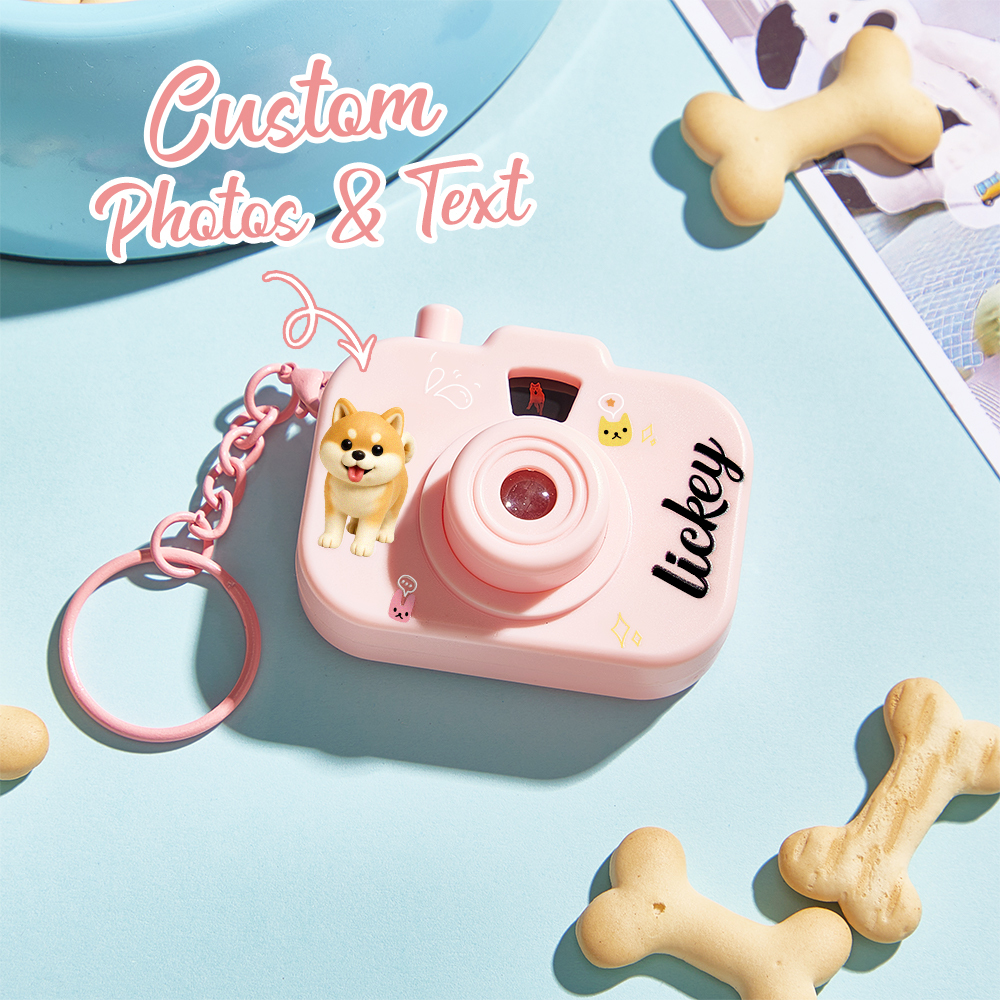 Personalized Mini Camera Projection Keychain Custom Photos, Name & Cartoon Character Customized Camera Charm with 8 Photo Gifts for Kids