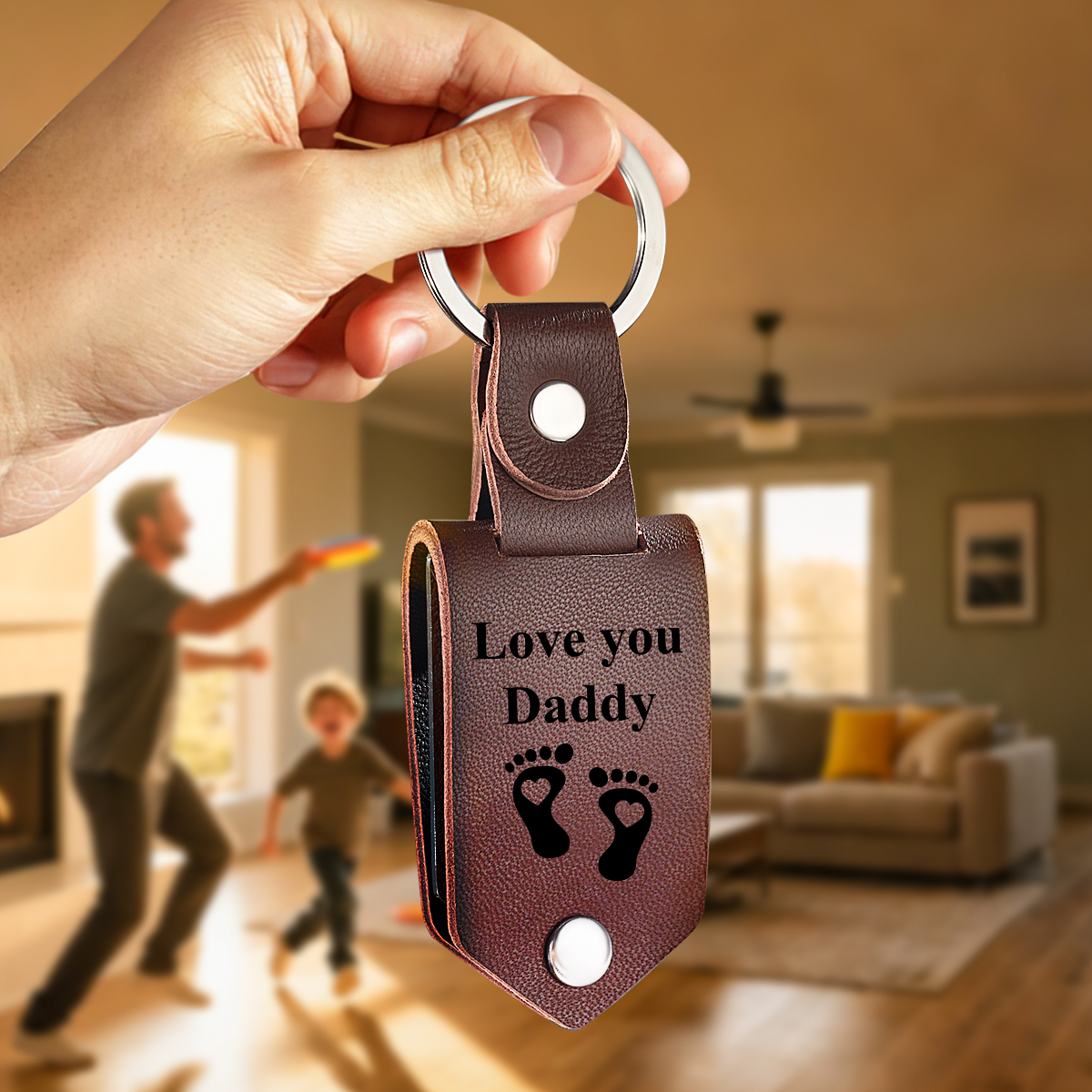 Personalized Leather Keychain Custom Date & Photo Leather Keychain Engraved Leather Keychain with Hidden Photo & Calendar Gifts for Husband Gifts for Her