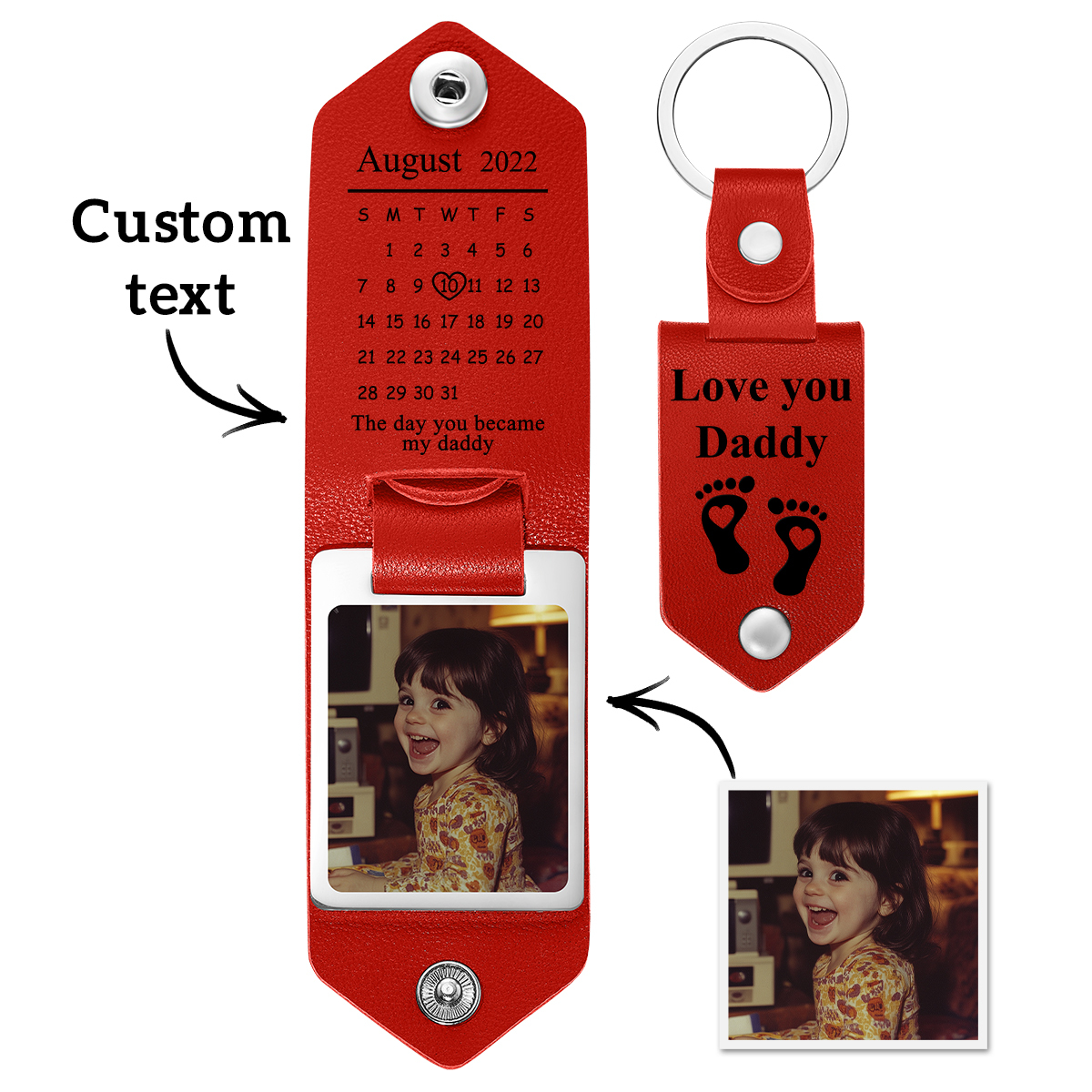 Personalized Leather Keychain Custom Date & Photo Leather Keychain Engraved Leather Keychain with Hidden Photo & Calendar Gifts for Husband Gifts for Her