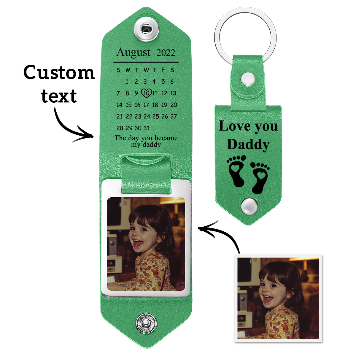 Personalized Leather Keychain Custom Date & Photo Leather Keychain Engraved Leather Keychain with Hidden Photo & Calendar Gifts for Husband Gifts for Her