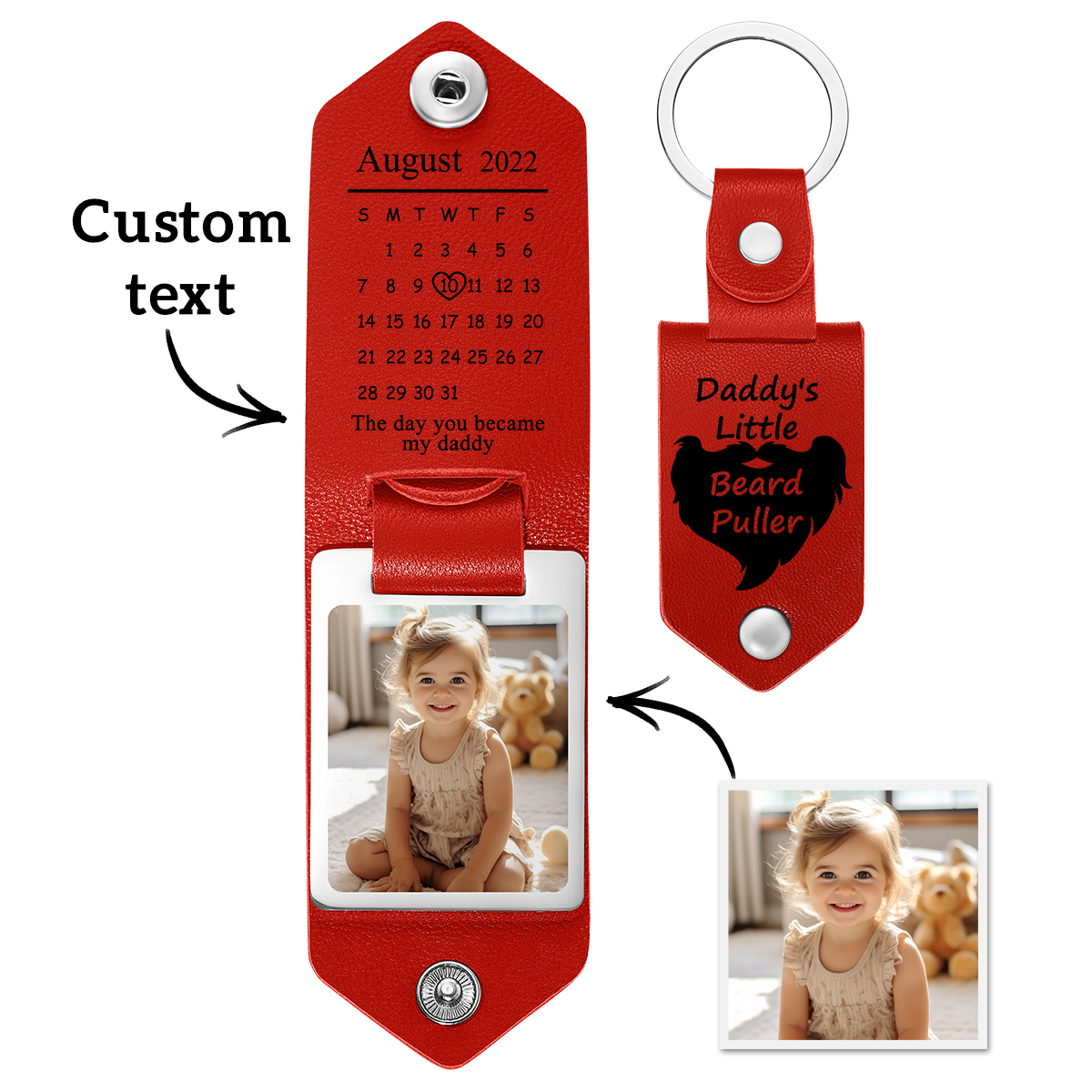 Personalized Leather Keychain Custom Date & Photo Leather Keychain Engraved Leather Keychain with Hidden Photo & Calendar Gifts for Husband Gifts for Her