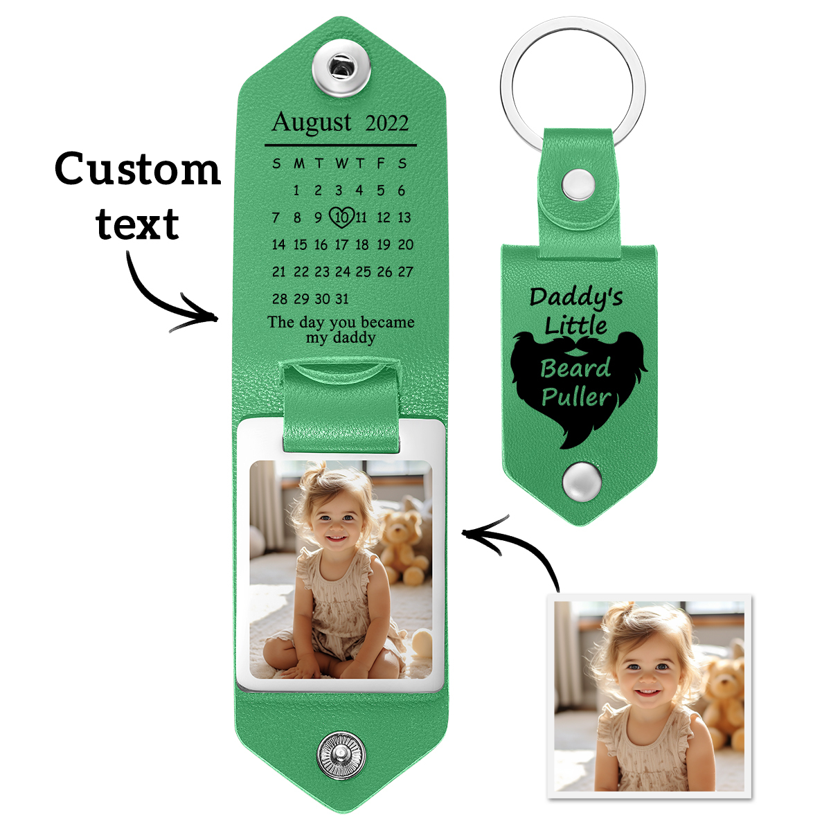Personalized Leather Keychain Custom Date & Photo Leather Keychain Engraved Leather Keychain with Hidden Photo & Calendar Gifts for Husband Gifts for Her
